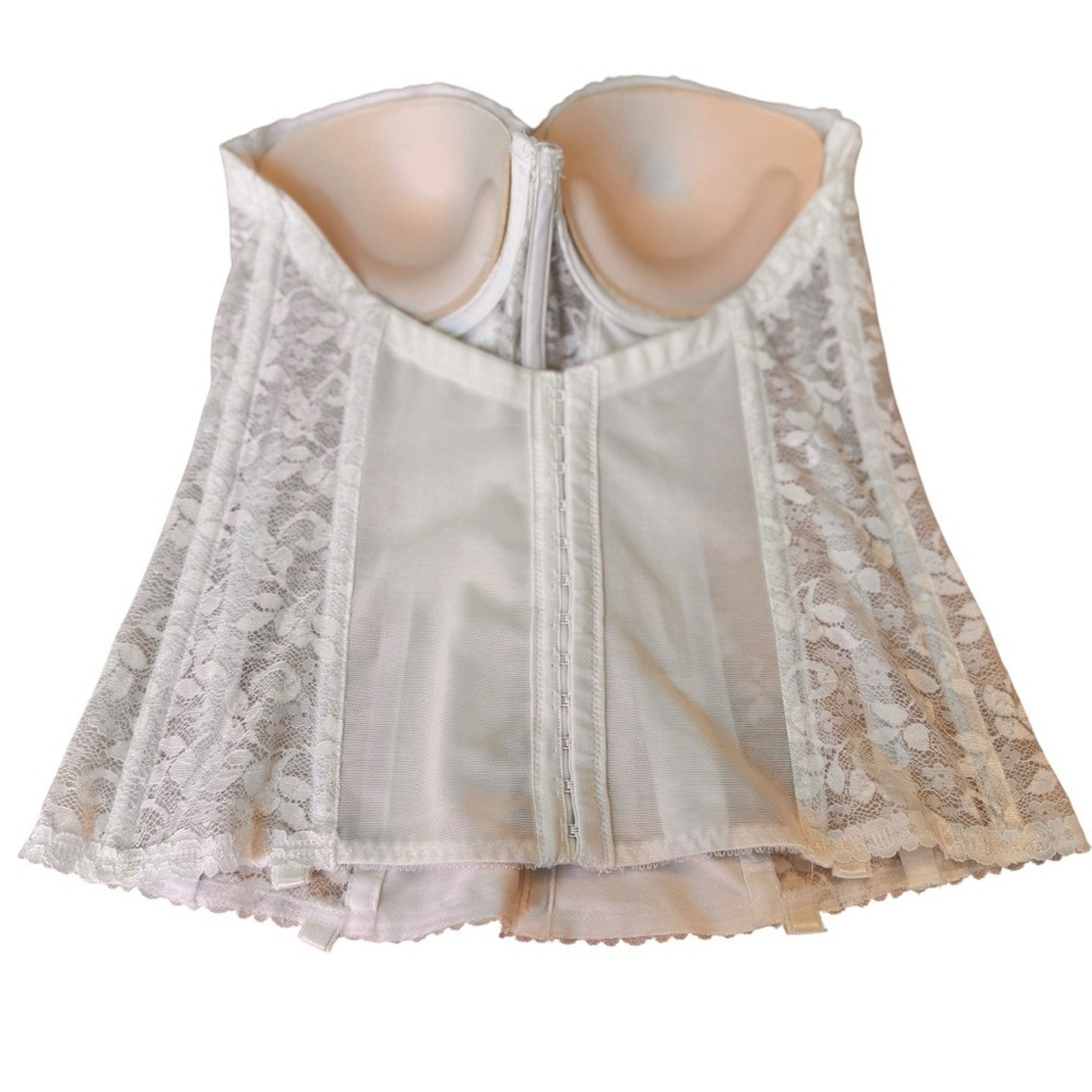 Carnival Lace Bustier 36B White Bridal Corset Strapless Boned Hook Eye EUC - Picture 5 of 8